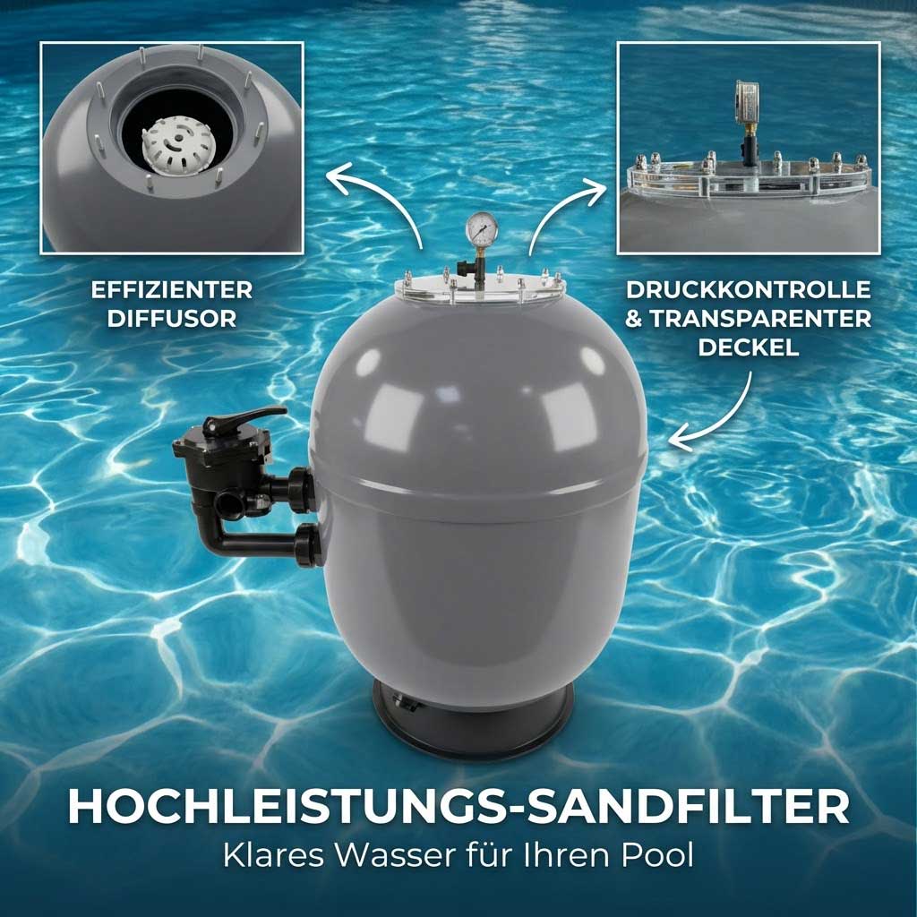 Hochleistungs-Sandfilter mit Diffusor und Druckkontrolle.