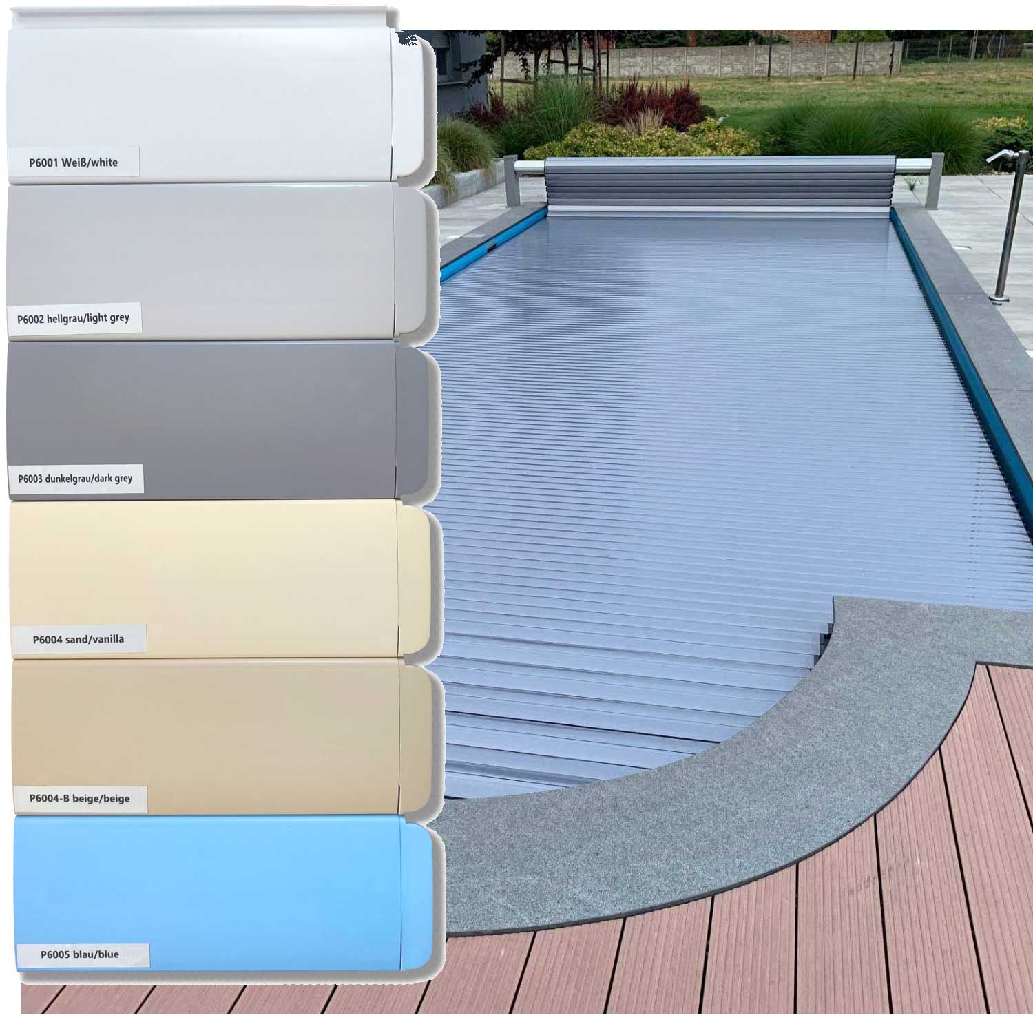 Lamellen PVC Rechteckbecken römische Treppe