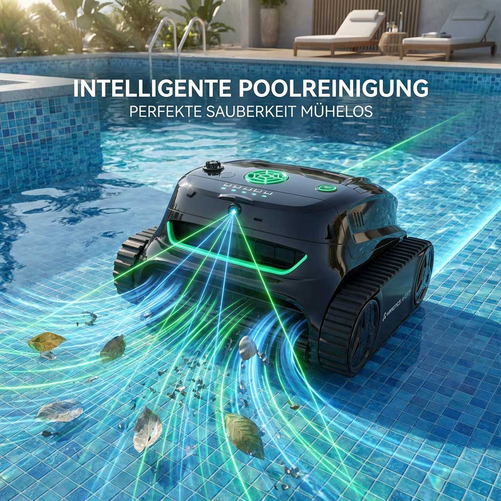 Automatisierter Poolreiniger, der in einem Schwimmbecken mit Wasserdurchfluss betrieben wird.