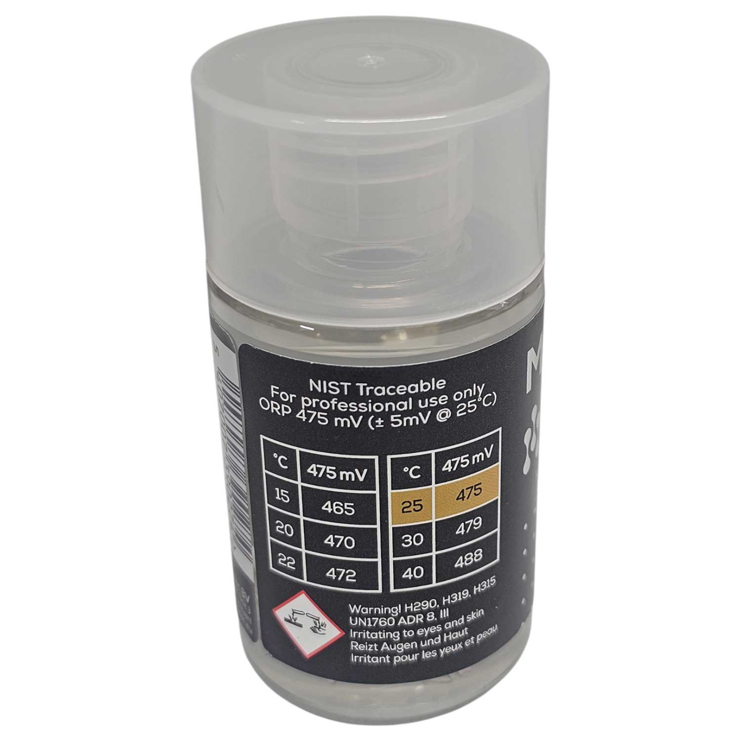 NIST-rückverfolgbare ORP-Lösungsflasche mit Messdetails.