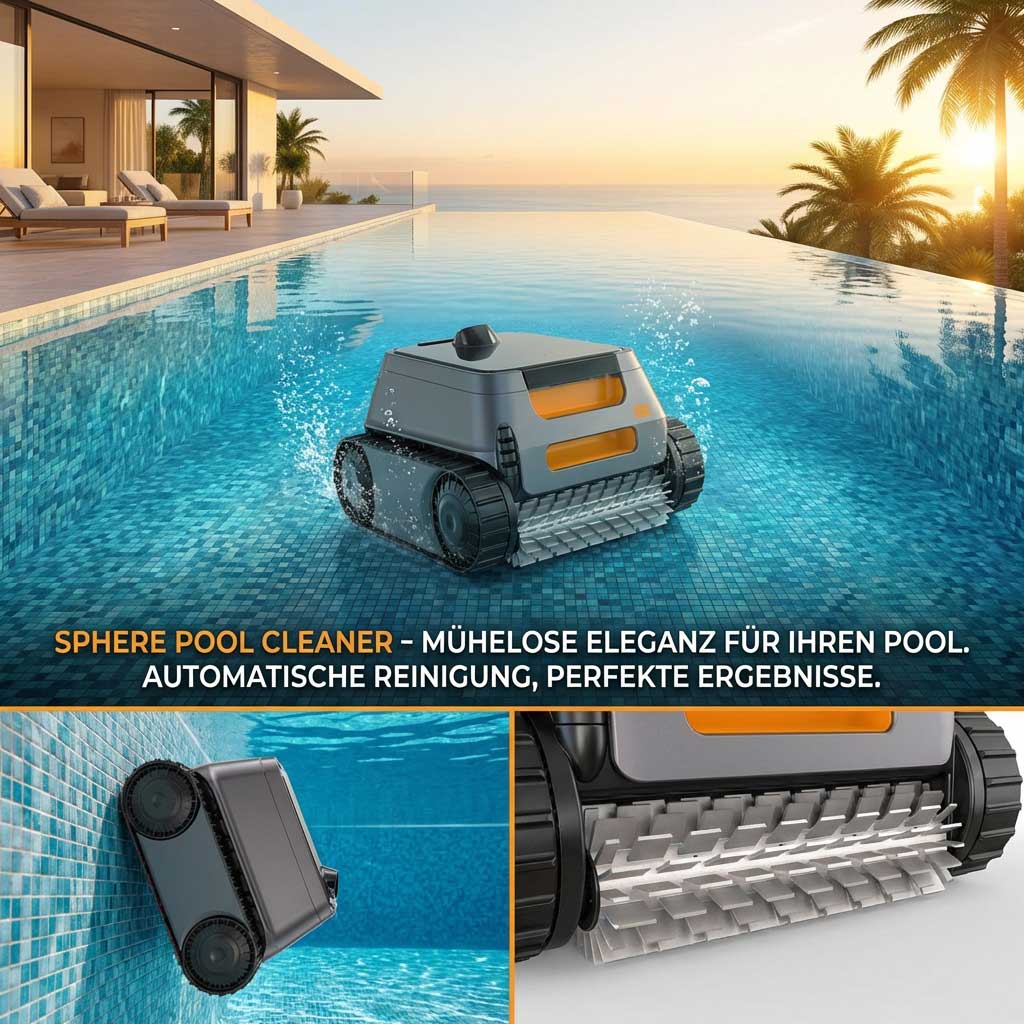 Automatisierter Poolreiniger, der in einem Schwimmbad mit klarem Wasser arbeitet.