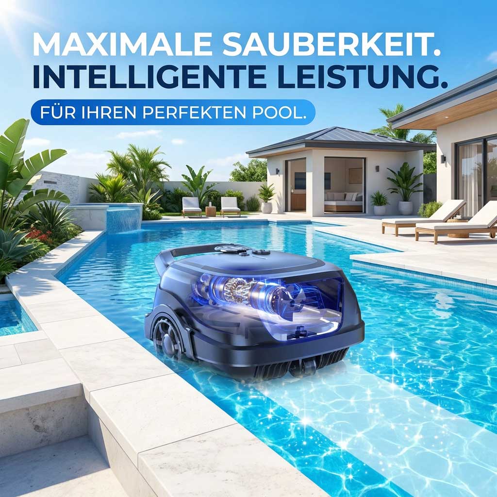 Automatisierter Poolreiniger, der in einem Schwimmbad betrieben wird.