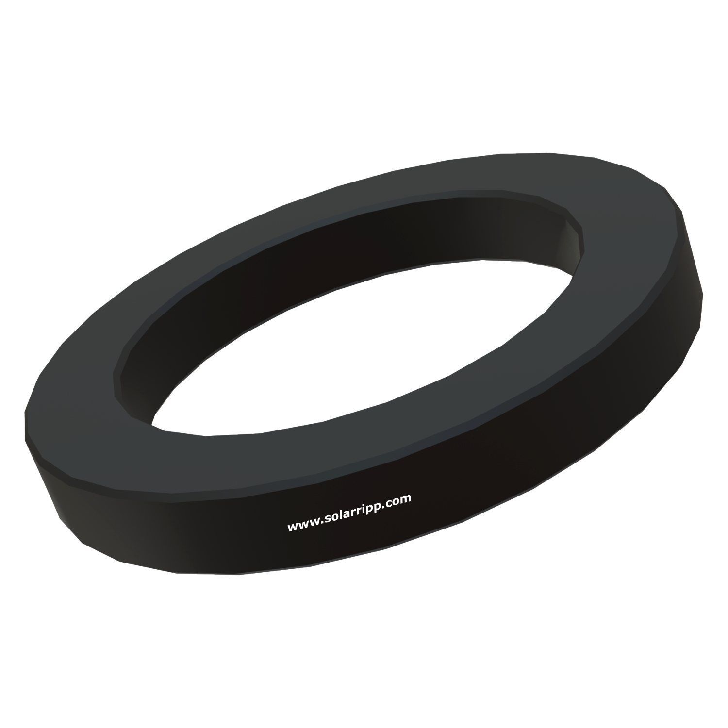 Darstellung eines dunkelgrauen, torusförmigen festen Objekts mit flacher Oberfläche vor einem weißen Hintergrund.