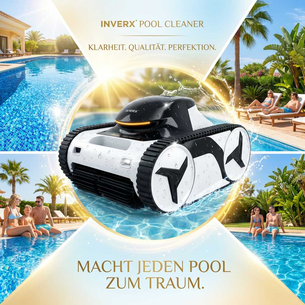 Automatisierter Poolreiniger in einem Schwimmbad mit klarem Wasser.