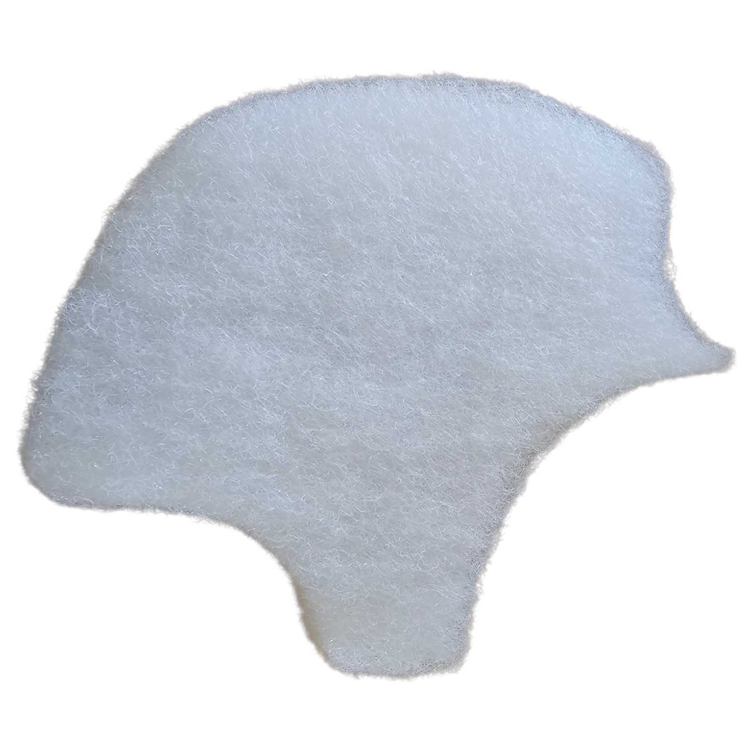 Ein weißes, geformtes Filtervlies aus synthetischem Material zur Poolreinigung.