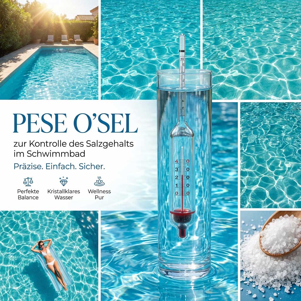 Salzgehalttester in einem Schwimmbad mit klarem Wasser.