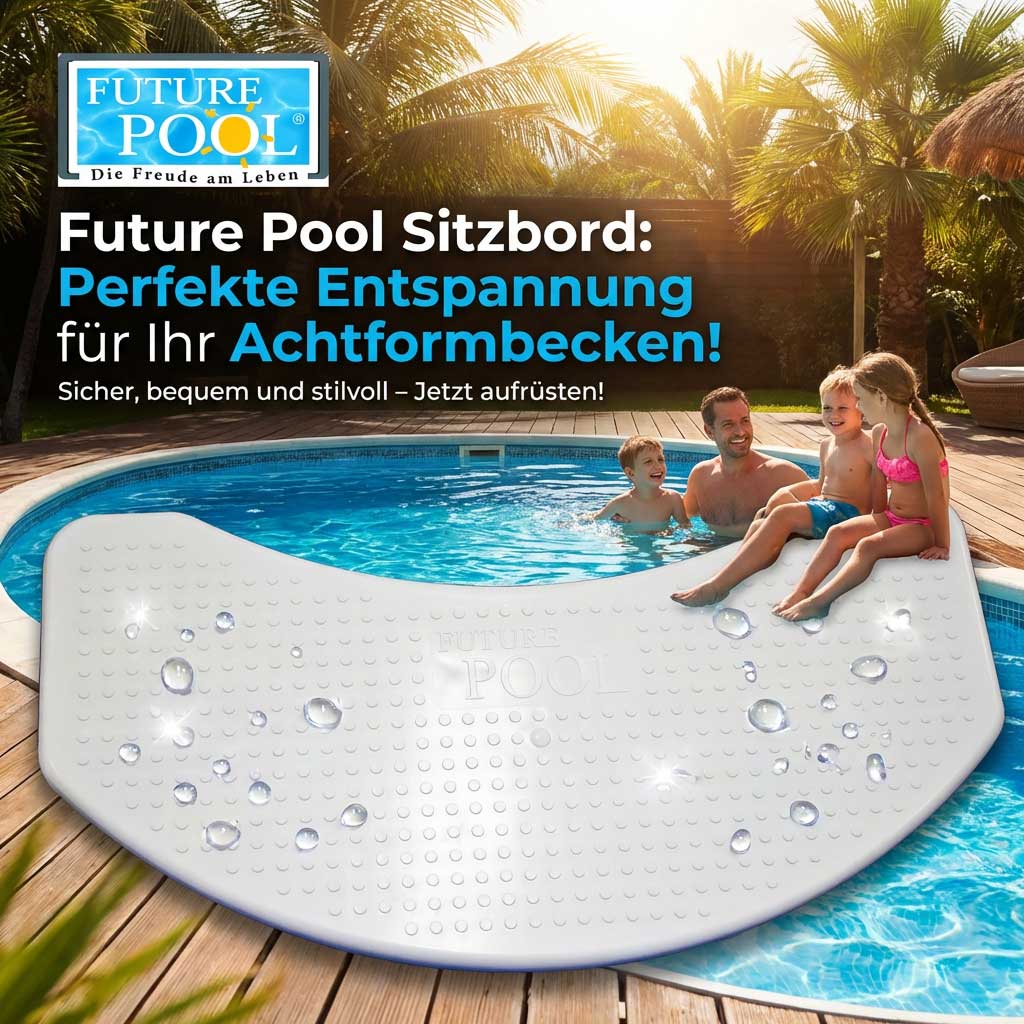 Gebogenes Poolsitzbrett für ein achtförmiges Becken.
