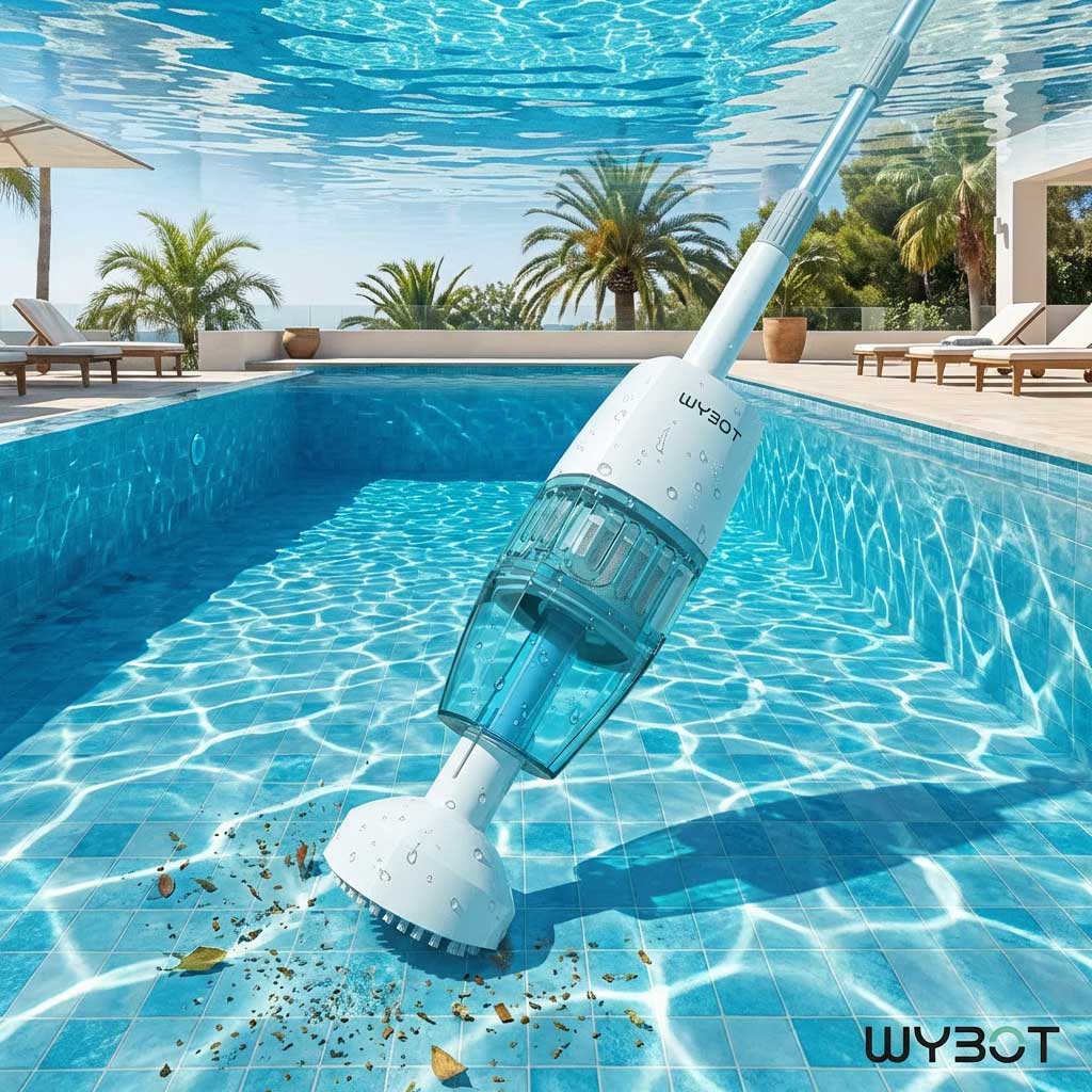 Automatischer Poolreiniger für den Einsatz in einem Schwimmbecken mit klarem Wasser.