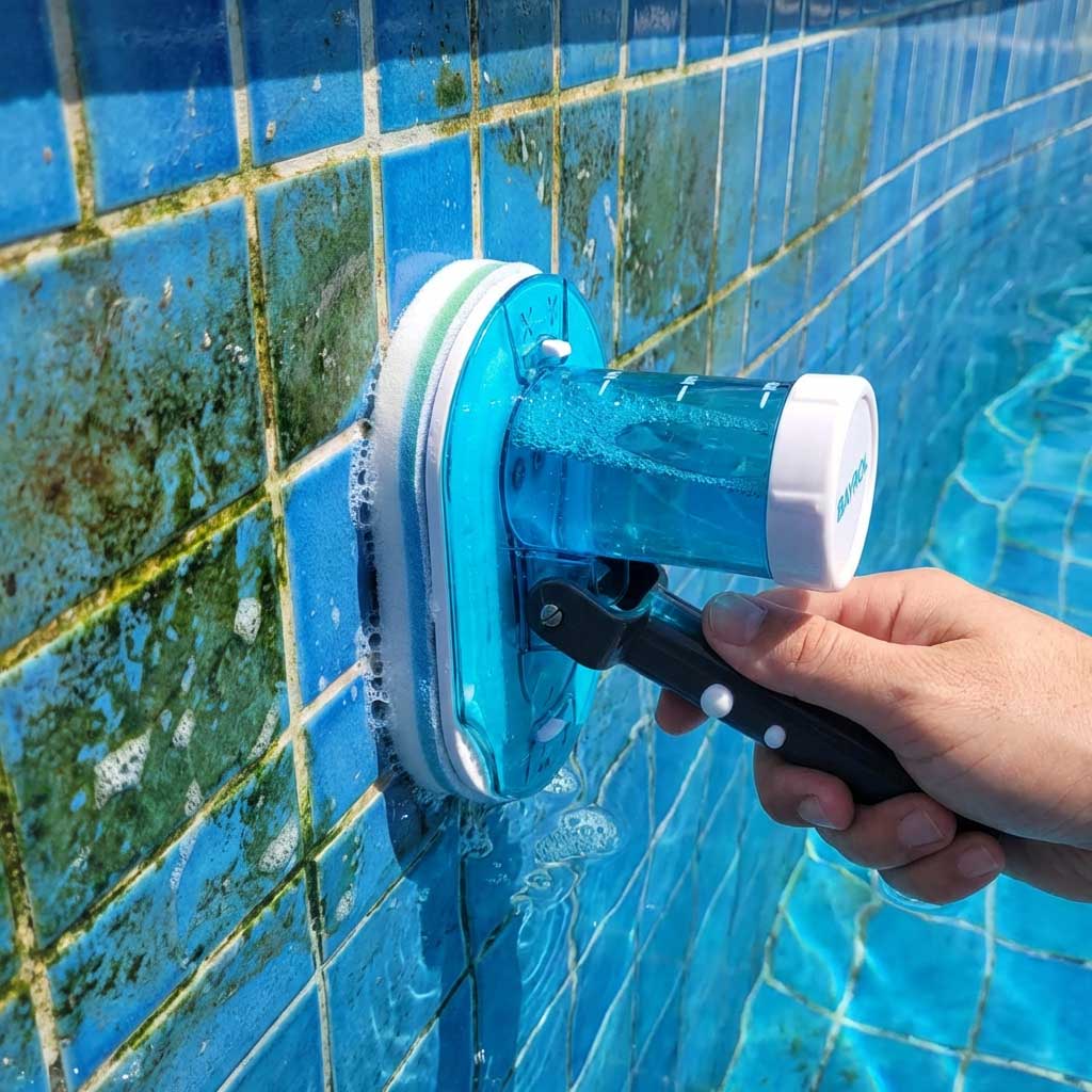 Wie benutze ich den Bayrol 2 in 1 Reinigungsschwamm mit Nachfülltank richtig?