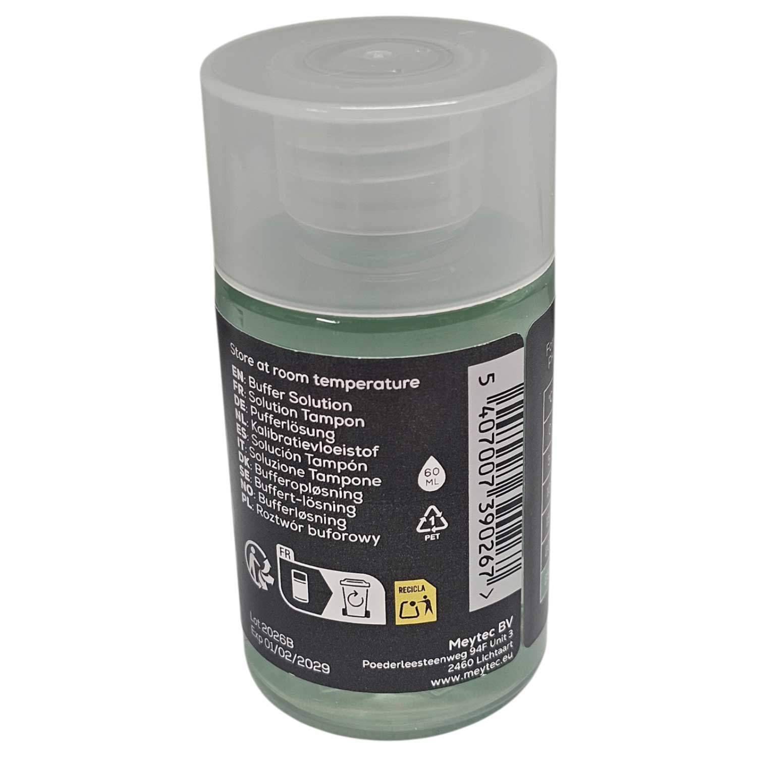 60-ml-Flasche Pufferlösung mit transparentem Verschluss.