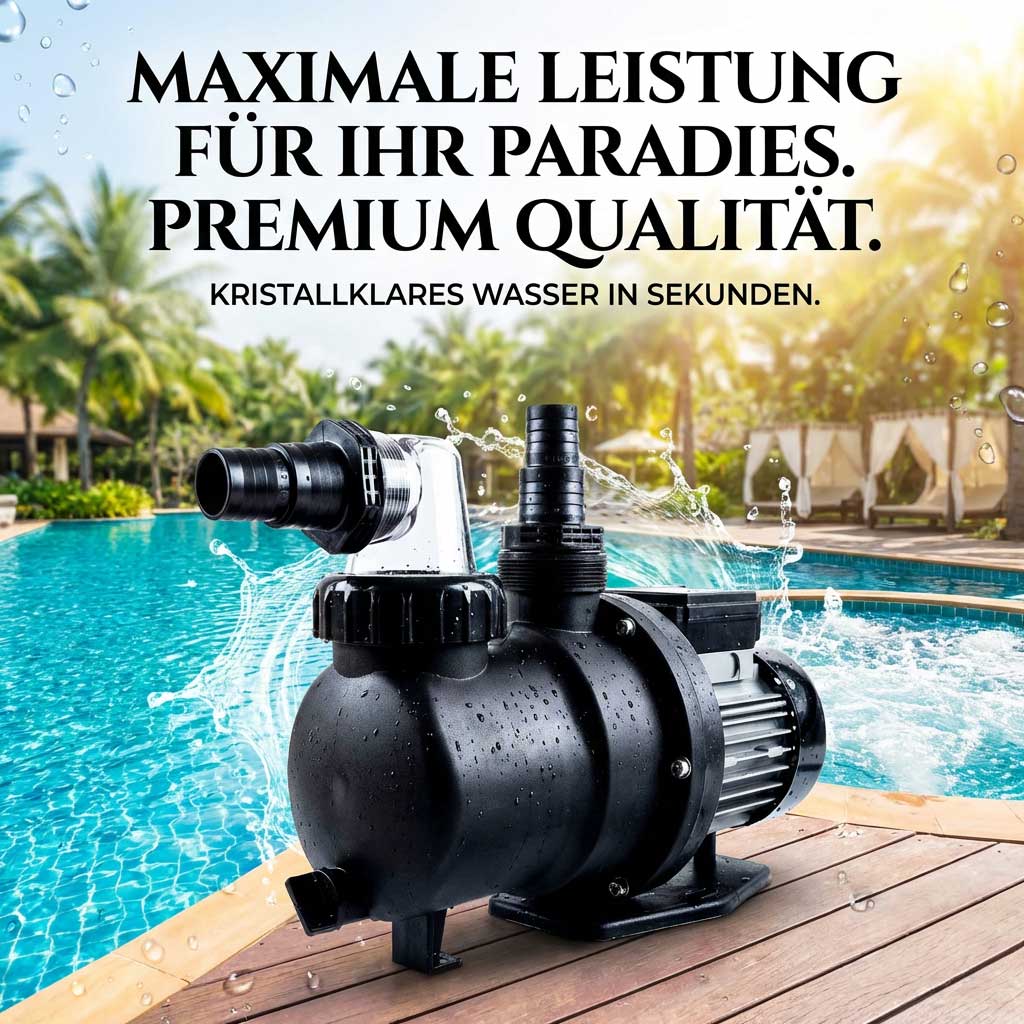 Schwimmbadpumpe mit Spritzwasser, konzipiert für eine effiziente Wasserzirkulation.