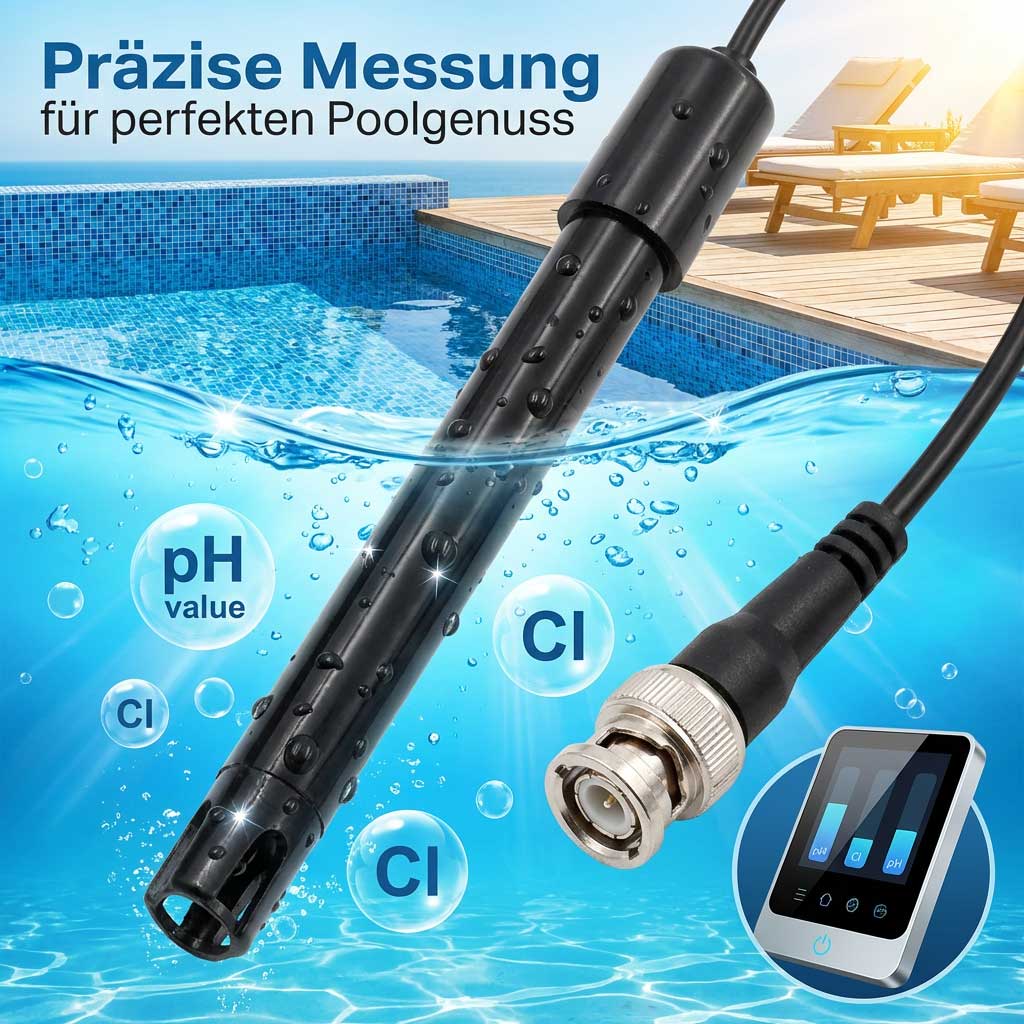 pH- und Chlorsensor zur Wasserprüfung in ein Schwimmbad getaucht