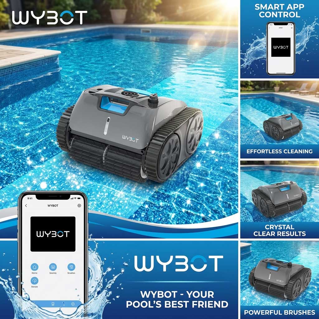 Roboter-Poolreiniger in einem Schwimmbad mit klarem Wasser.