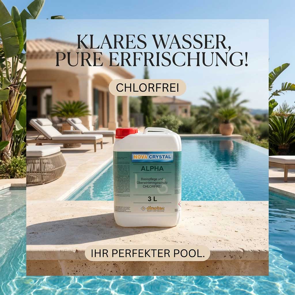 Chemikalienbehälter für den Pool neben einem luxuriösen Poolrand.