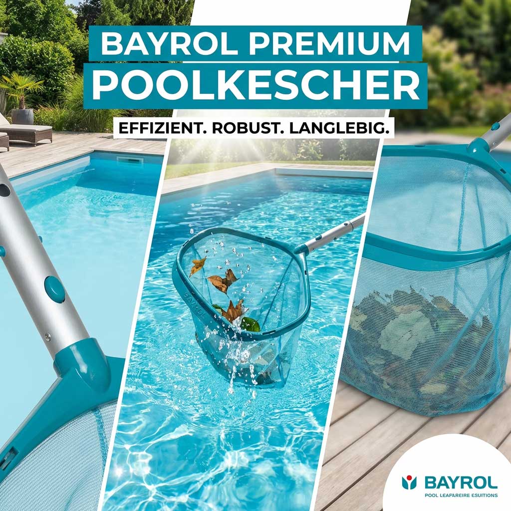 Poolskimmer mit Maschennetz, der Schmutz aus einem Schwimmbecken entfernt.