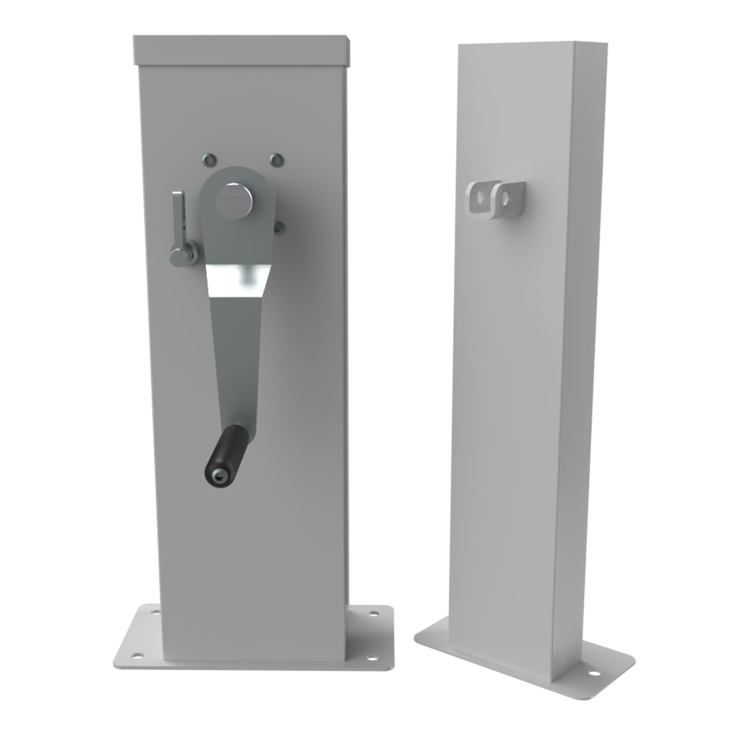 Poolabdeckungstrommel aus Metall mit Kurbel und Montagehalterungen.