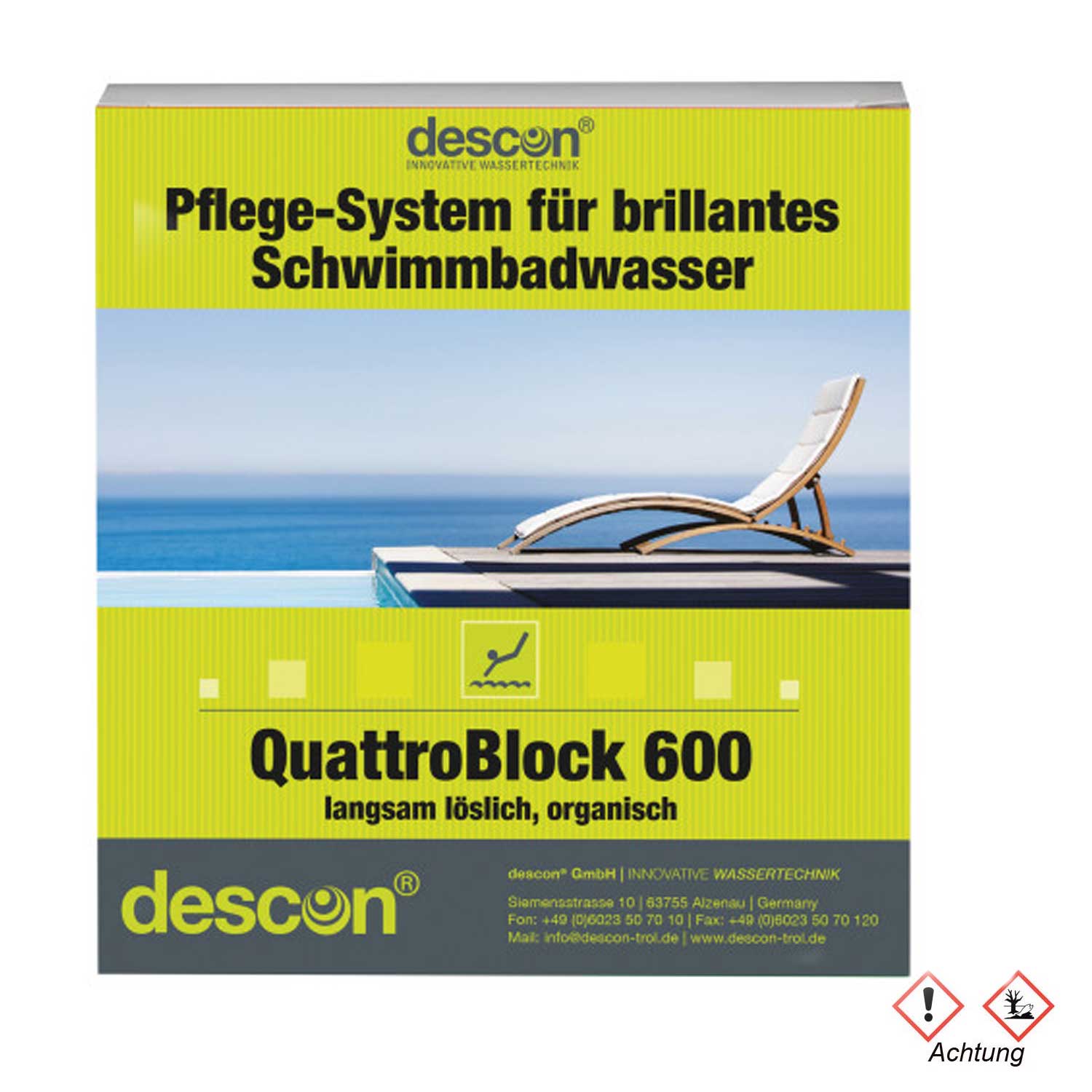 Descon® Quattro BLOCK 600 Langsam löslich, zur Dauerchlorung, mit Mehrfachfunktion Descon® Quattro BLOCK 600 Langsam löslich, zur Dauerchlorung, mit Mehrfachfunktion