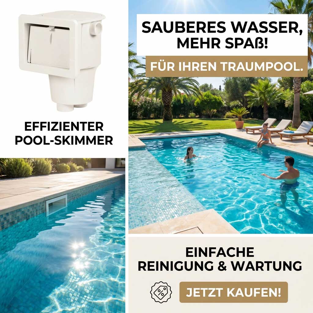 Weißer Poolskimmer für eine effiziente Reinigung und Pflege der Poolwasseroberfläche.