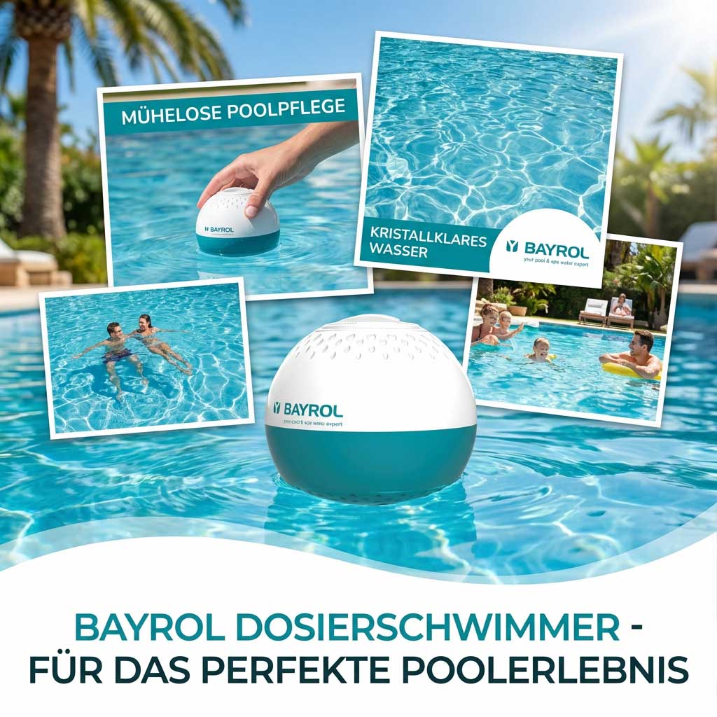 Schwimmender Poolspender in einem klaren Schwimmbecken.