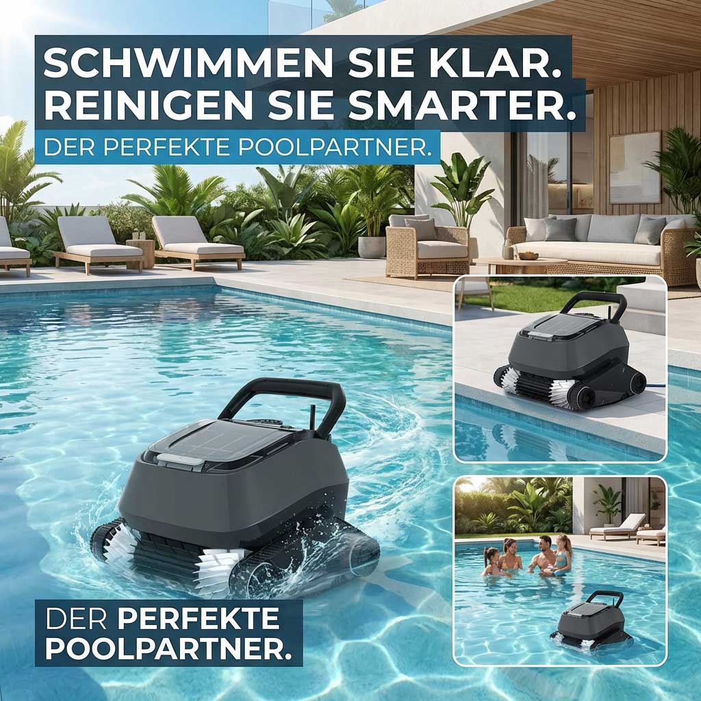 Roboter-Poolreiniger, der in einem Schwimmbad arbeitet.