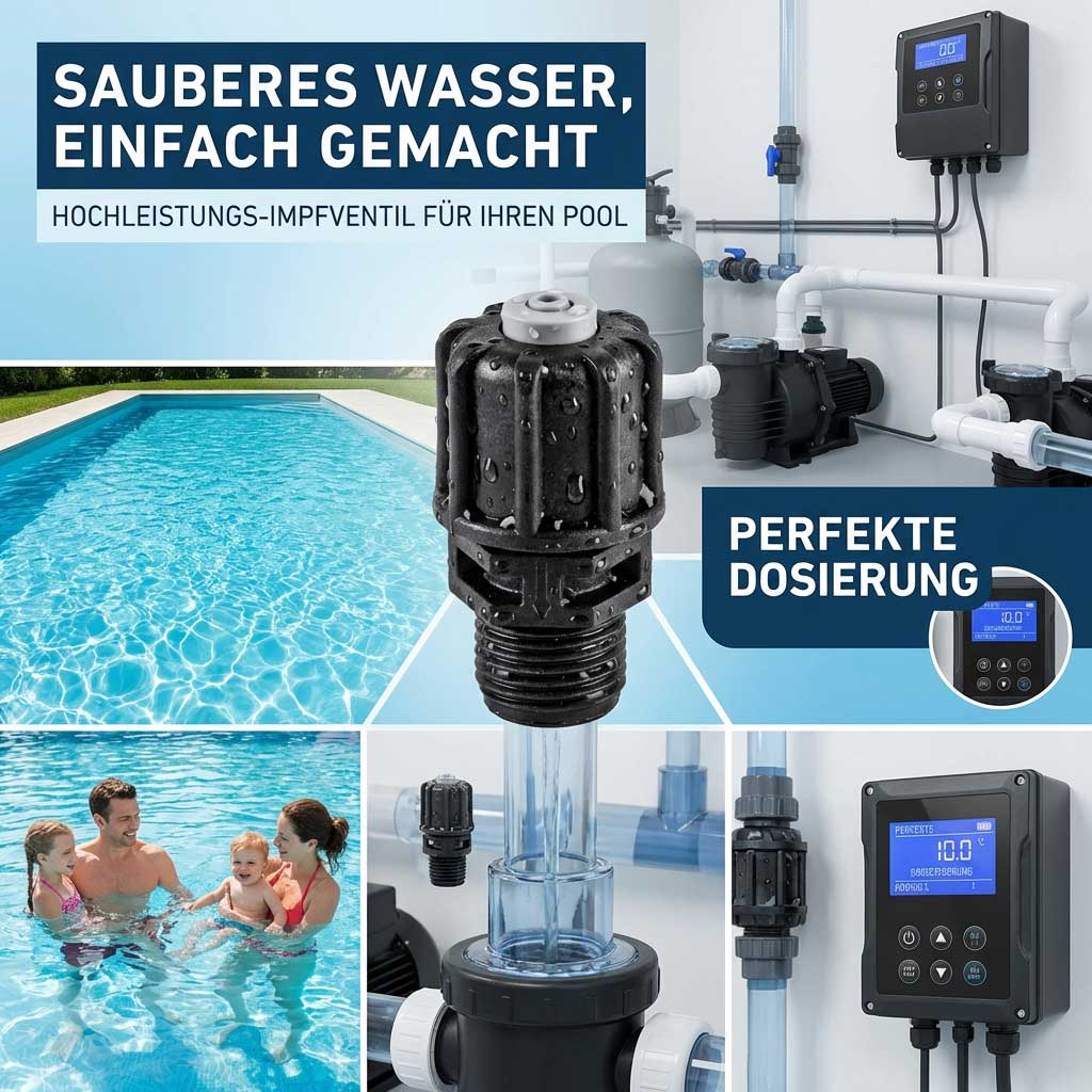 Hochleistungs-Dosierventil für Schwimmbadwasseraufbereitungsanlage.