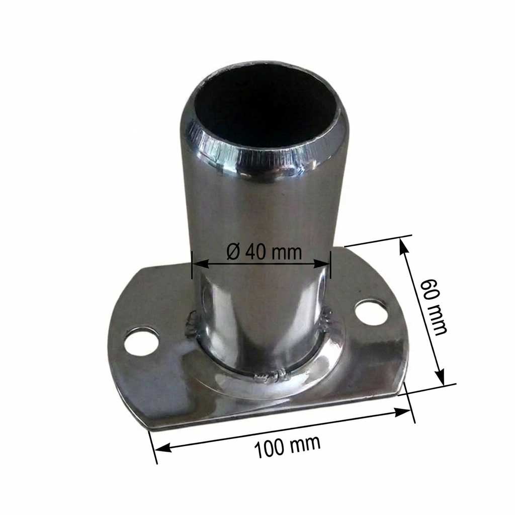 Poolleiterflansch aus Edelstahl mit 40 mm Durchmesser und Montageplattenabmessungen.