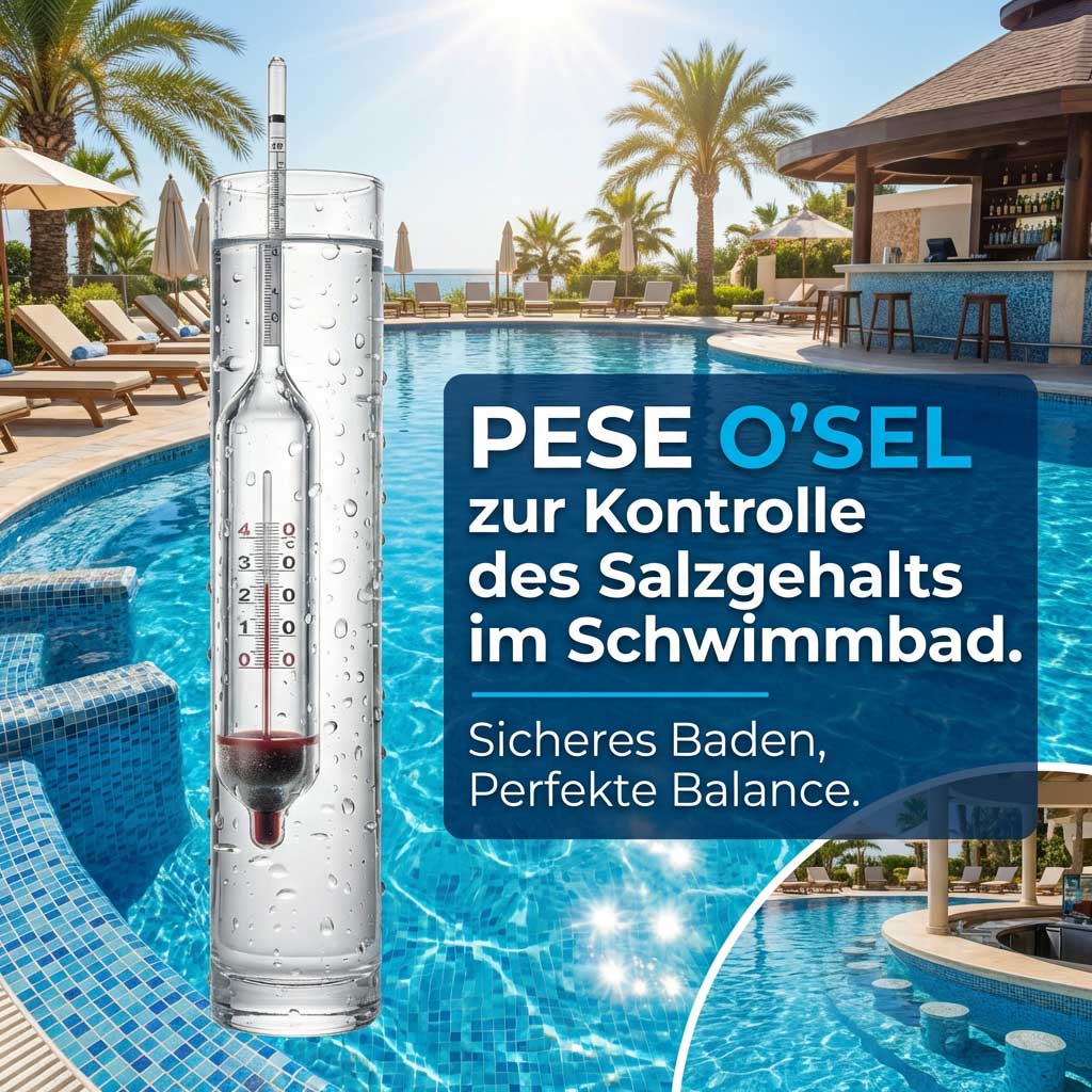 Salzgehaltstester in einem Schwimmbad zur Messung der Wasserqualität.