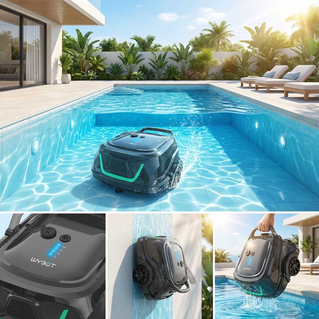 Automatisierter Poolreiniger, der in einem Schwimmbad betrieben wird.