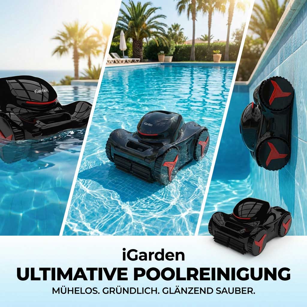 Roboter-Poolreiniger im Einsatz in einem Schwimmbad.