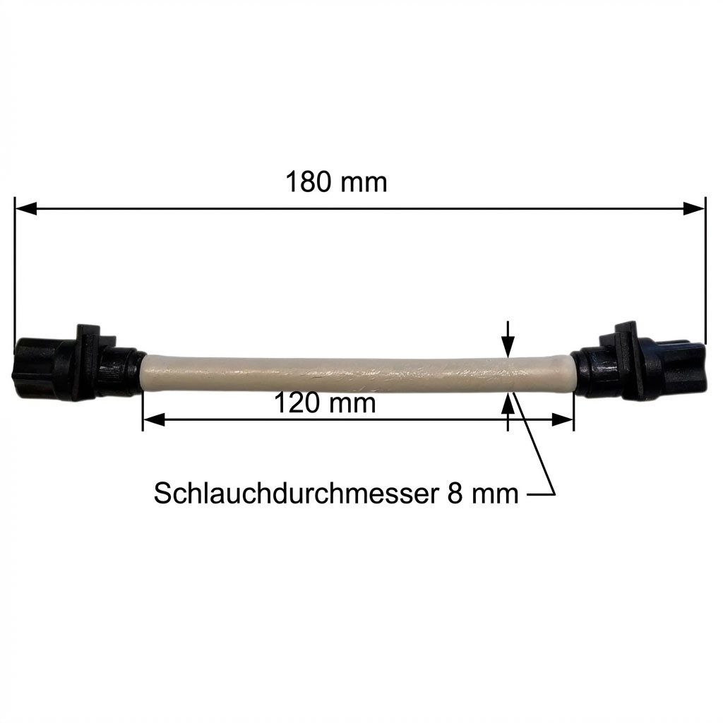 Verbindungsrohr mit den Maßen 180 mm und 120 mm, Durchmesser 8 mm.