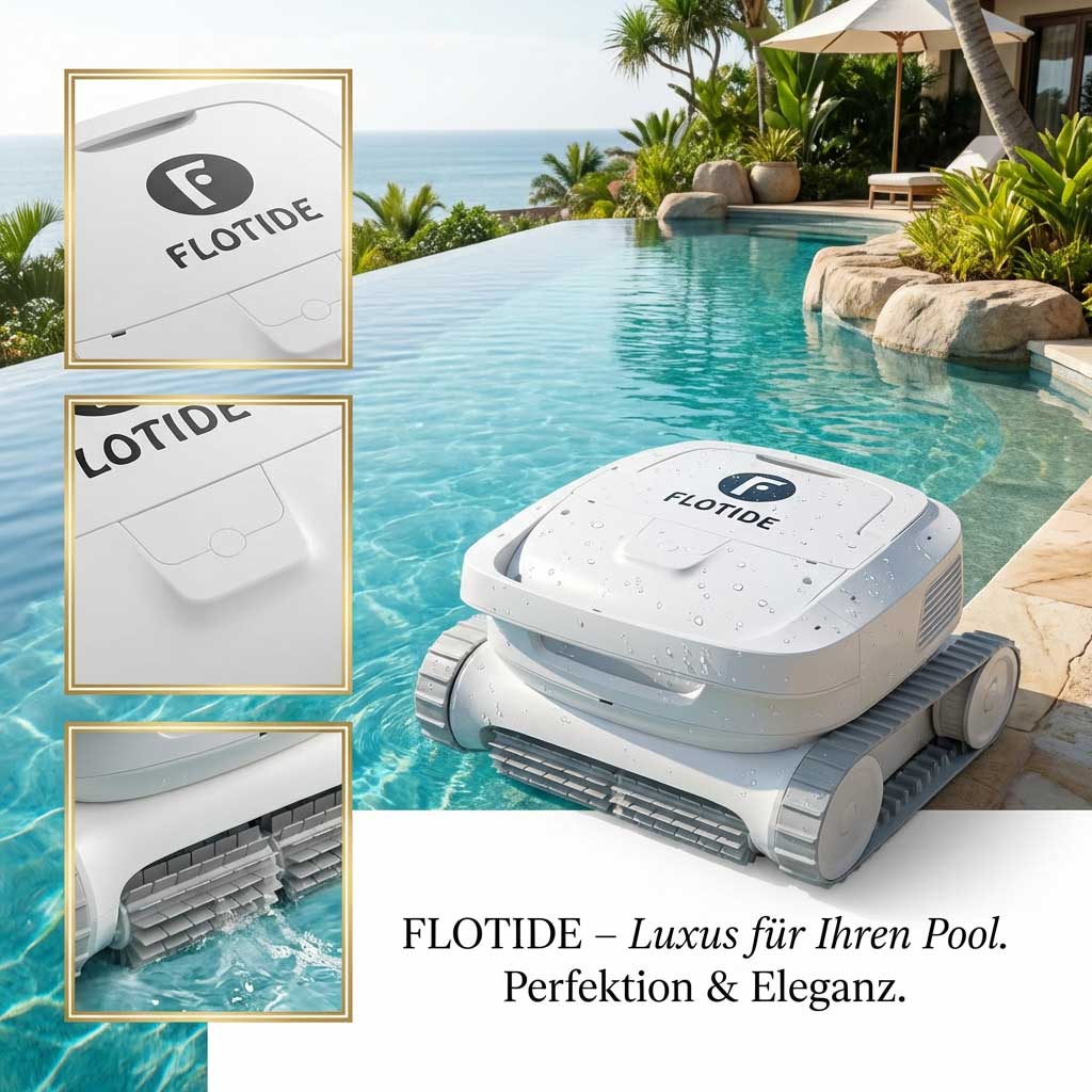 Automatisierter Poolreiniger in einem Schwimmbad mit klarem Wasser.