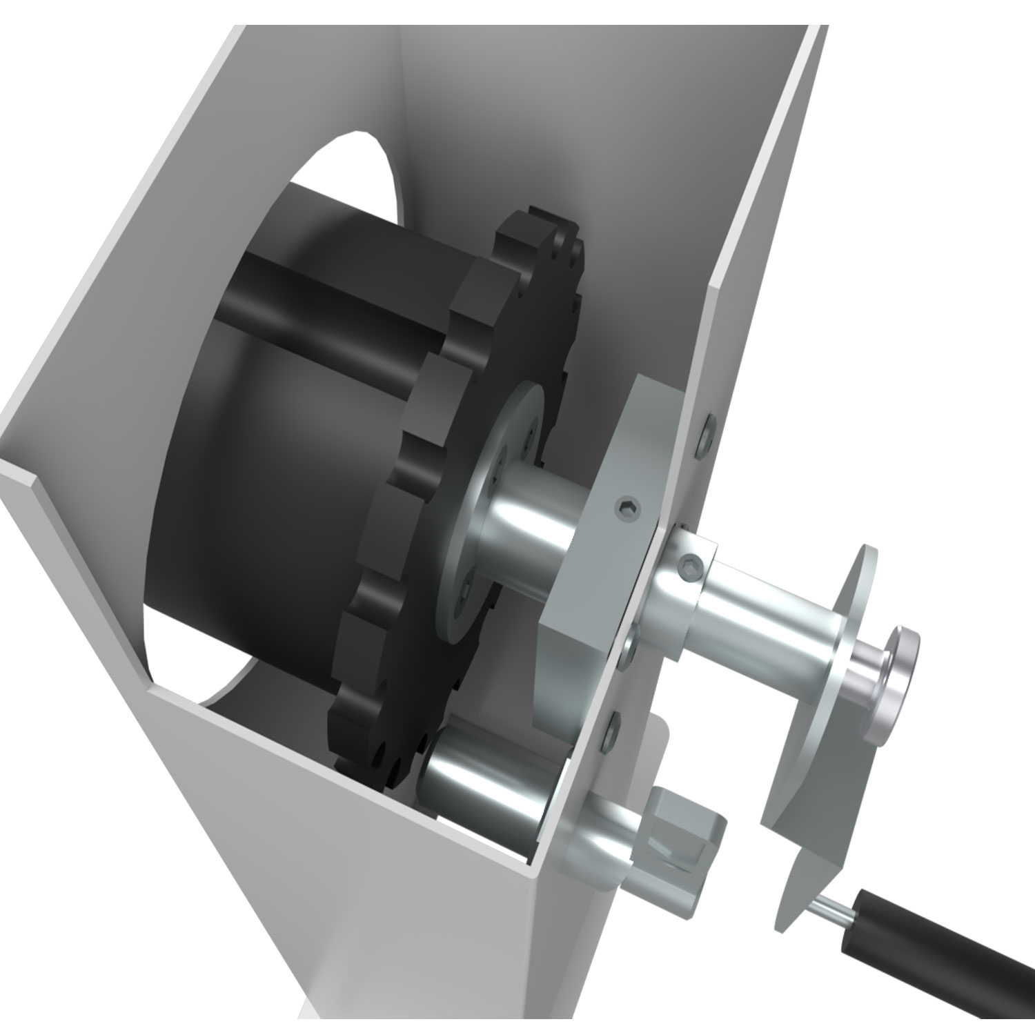 Nahaufnahme einer Motorbaugruppe mit Zahnrädern und Metallkomponenten.