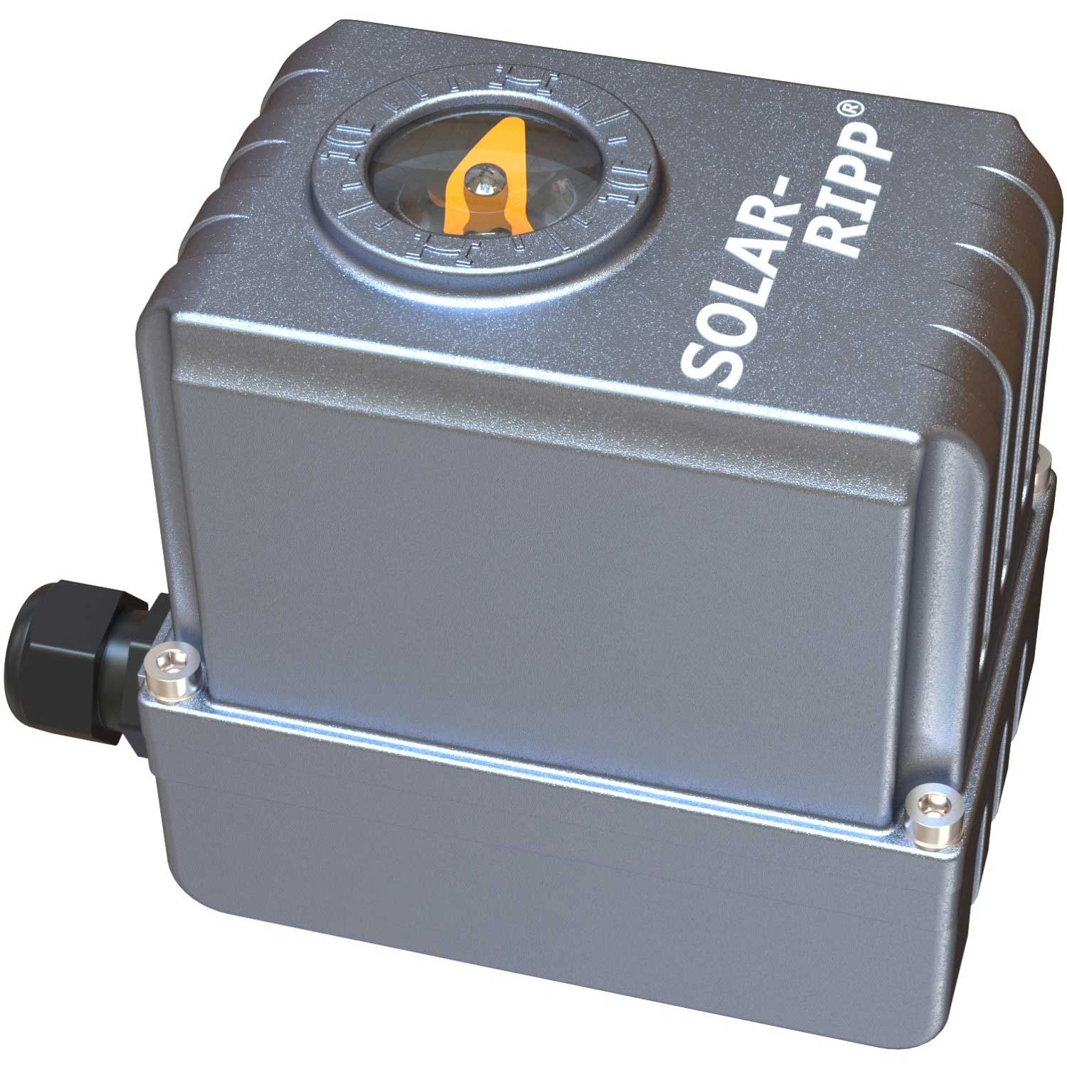 Solar-Ripp Photovoltaik-Regler. Es verfügt über ein klares Fenster mit einer orangefarbenen Anzeige.