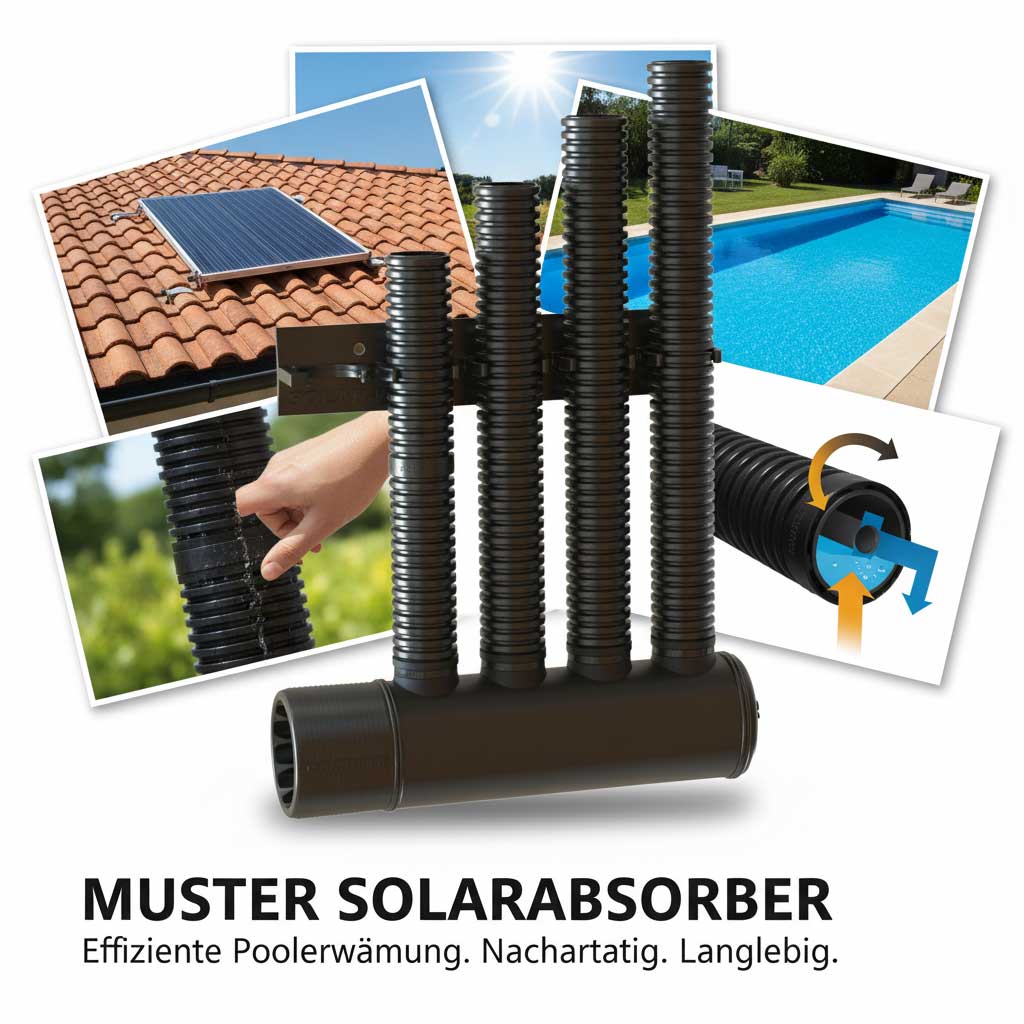 Solar-Poolheizungssystem zur effizienten Poolwassererwärmung, mit Solarpanel und Pool.