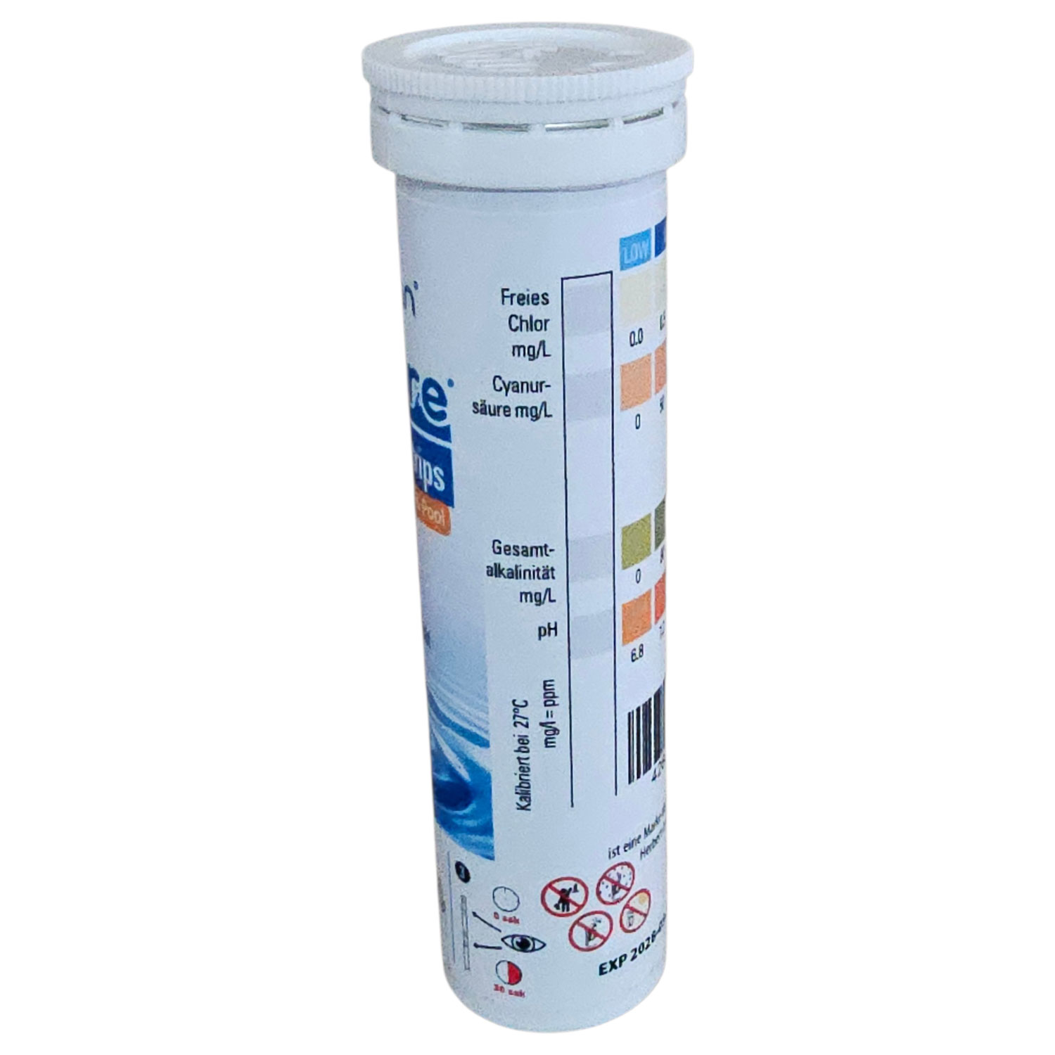 Testset für Poolwasser mit Chlor- und pH-Messindikatoren.