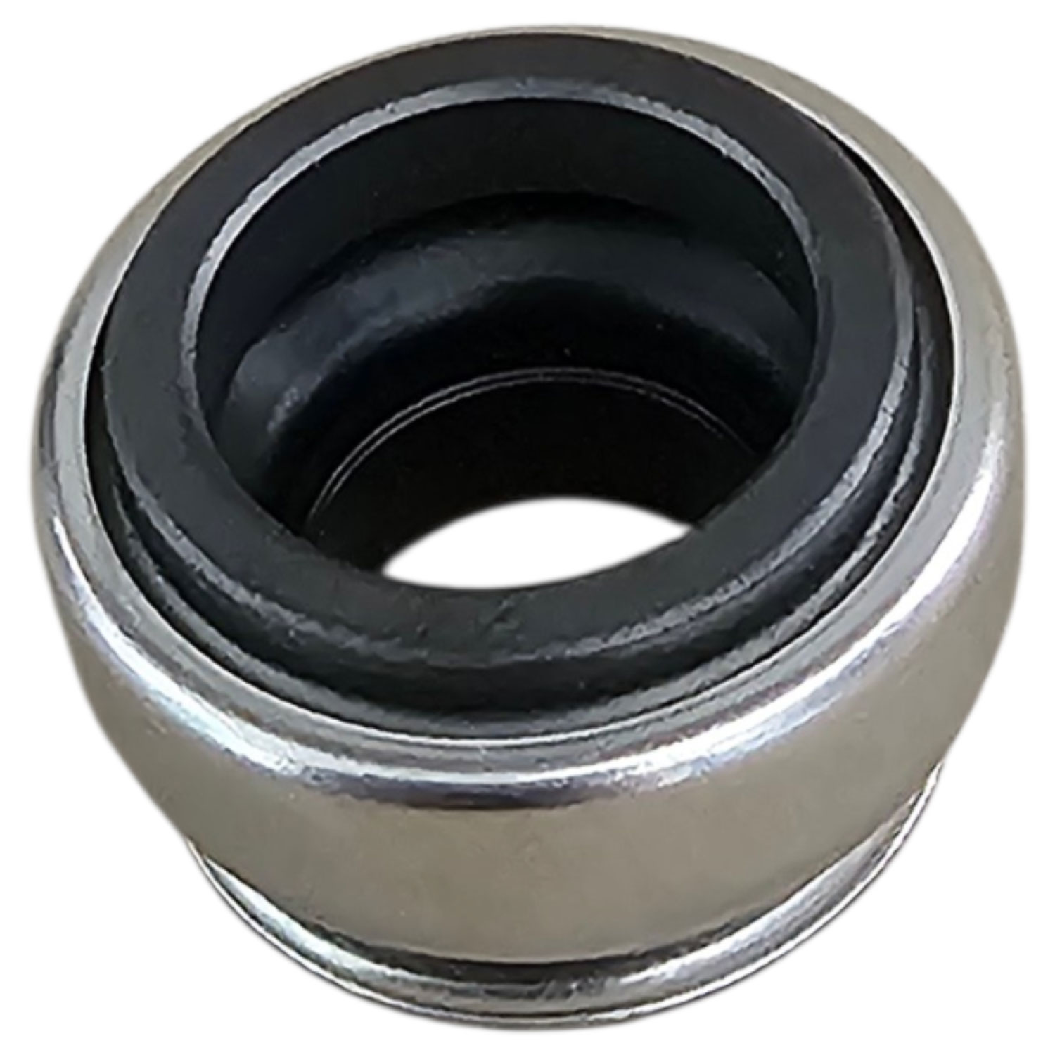 Eine kreisförmige Gleitringdichtung mit einem Metallgehäuse und einem schwarzen Gummi-Innenring.