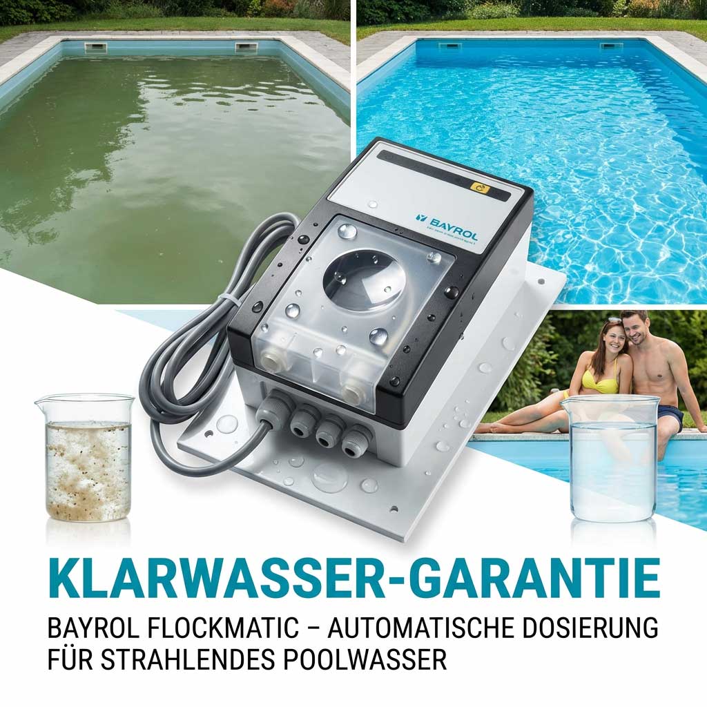 Automatisches Dosiergerät zur Poolwasseraufbereitung bei klaren und trüben Pools.