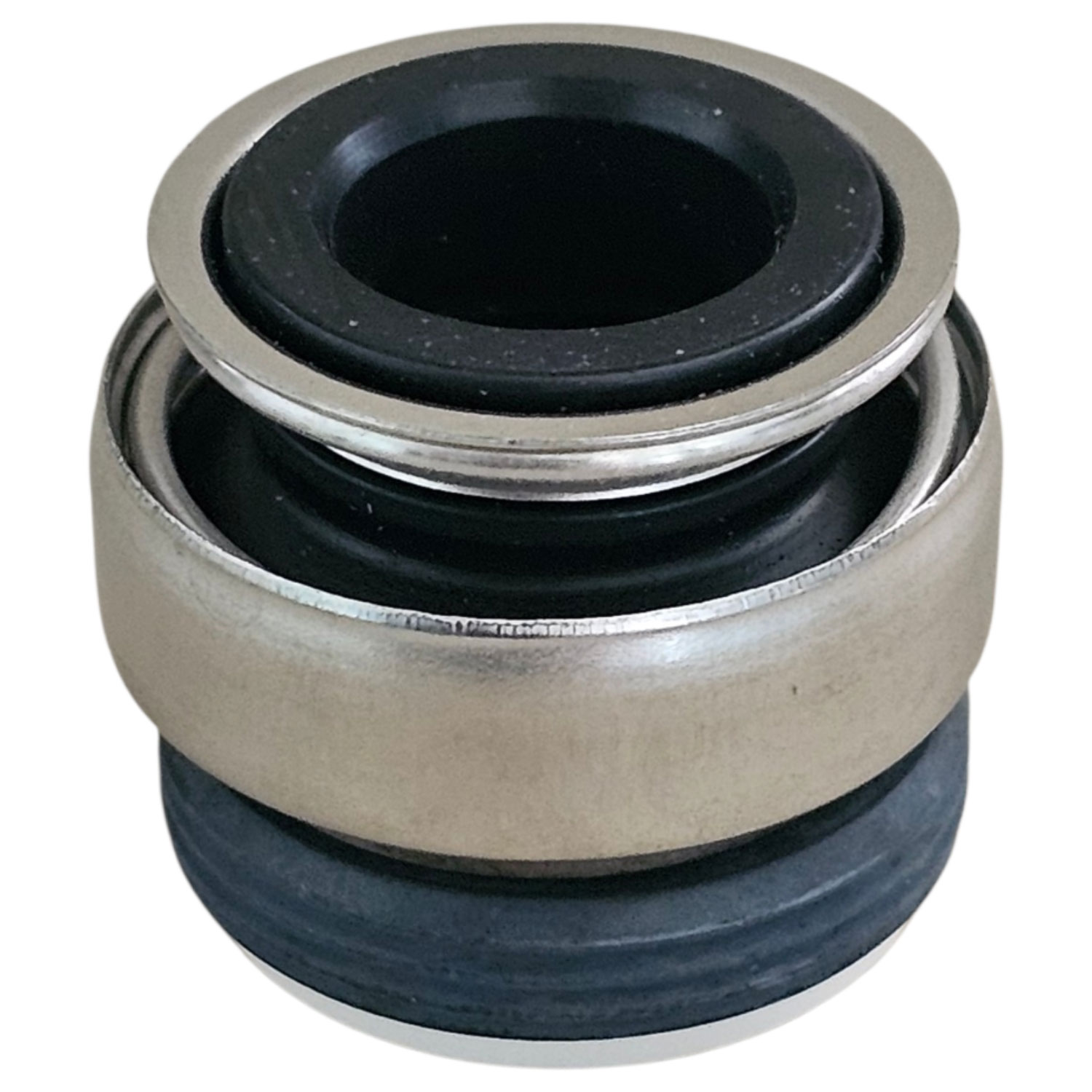 Eine mechanische Wellendichtung mit einem Metallgehäuse, einer Feder und einer schwarzen Gummidichtung.