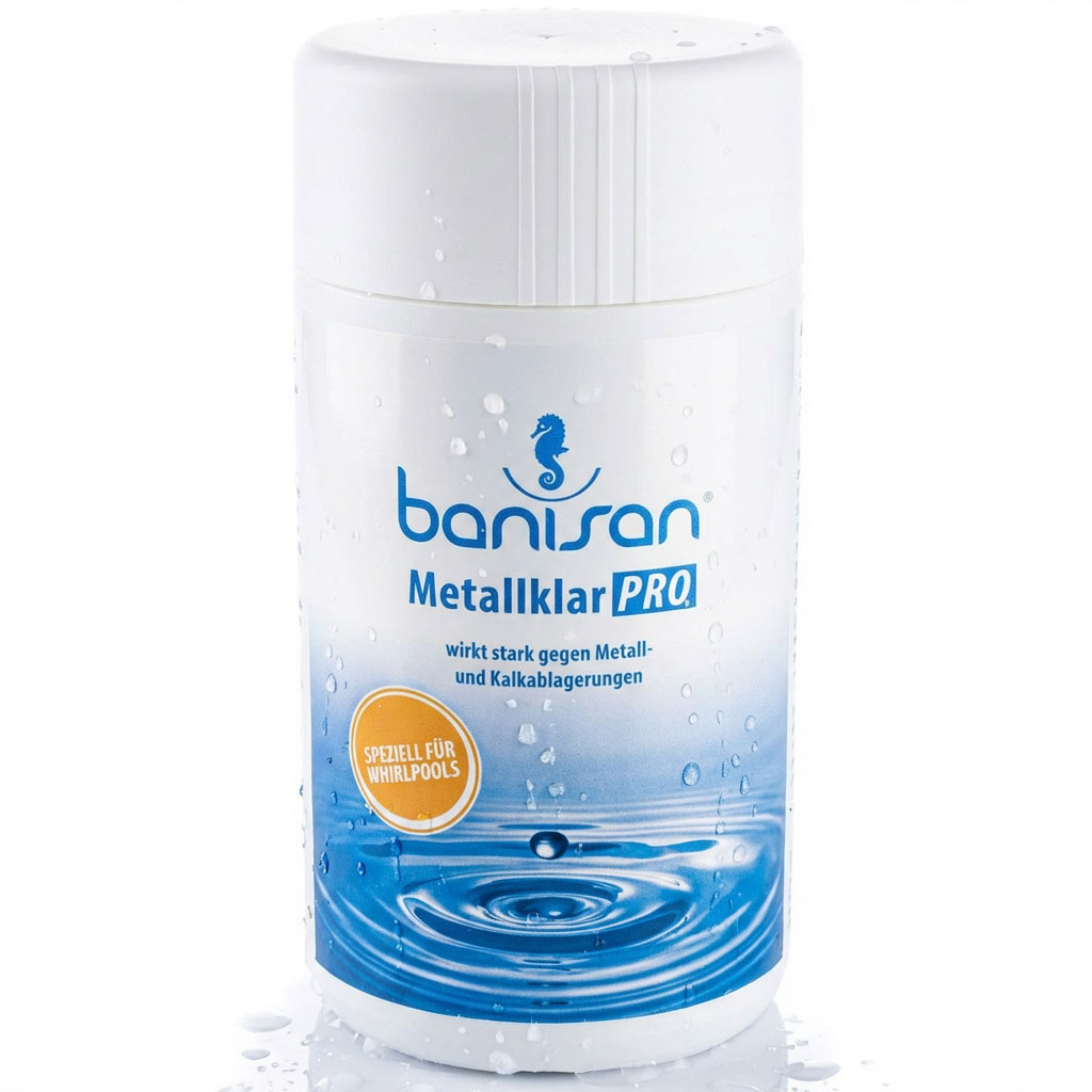 Behälter für Poolpflegemittel zur Vermeidung von Metall- und Kalkablagerungen.