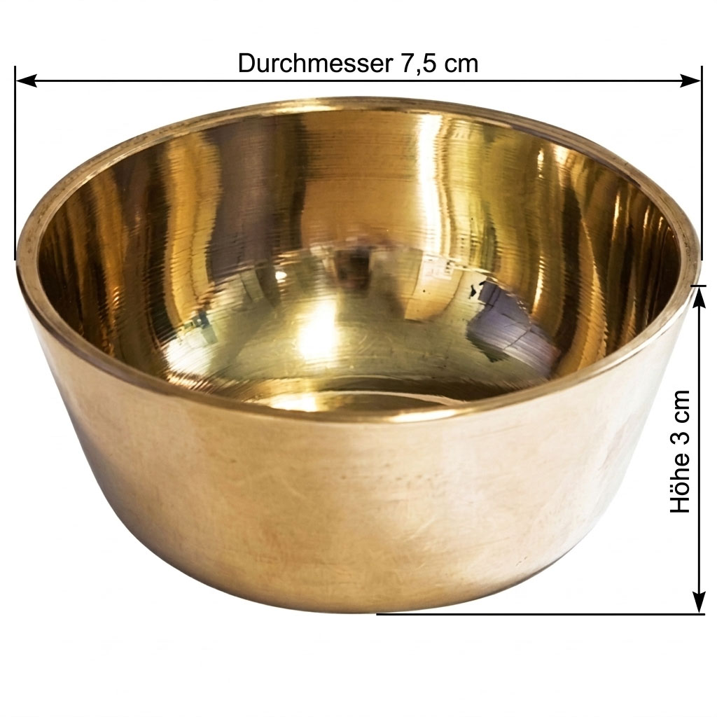 Eine kleine goldene Sauna-Verdampferschale mit einem Durchmesser von 7,5 cm und einer Höhe von 3 cm.