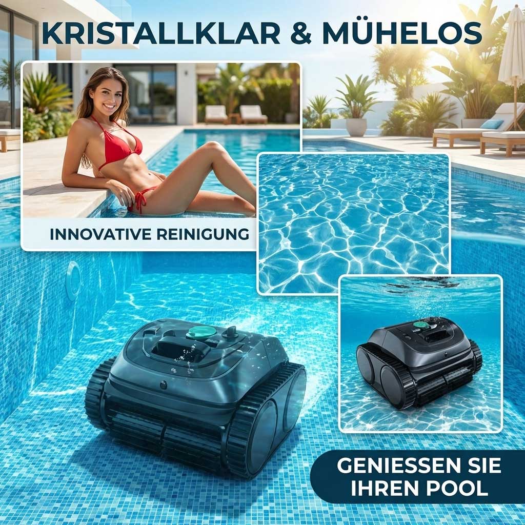 Automatischer Poolreiniger für den Einsatz in einem klaren Schwimmbecken.