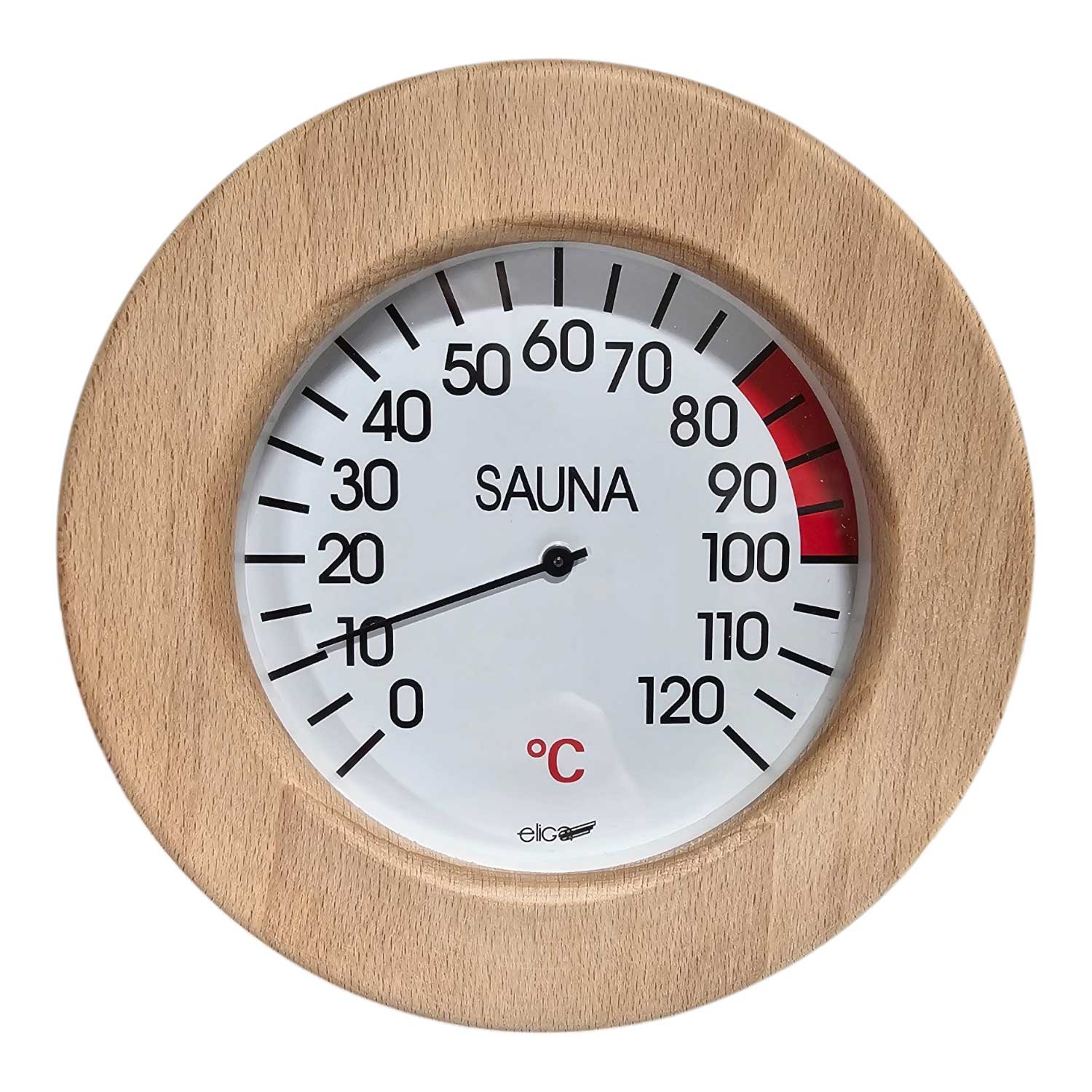 Thermometer  für Sauna und Vitalbad mit Holzrahmen rund 155 mm