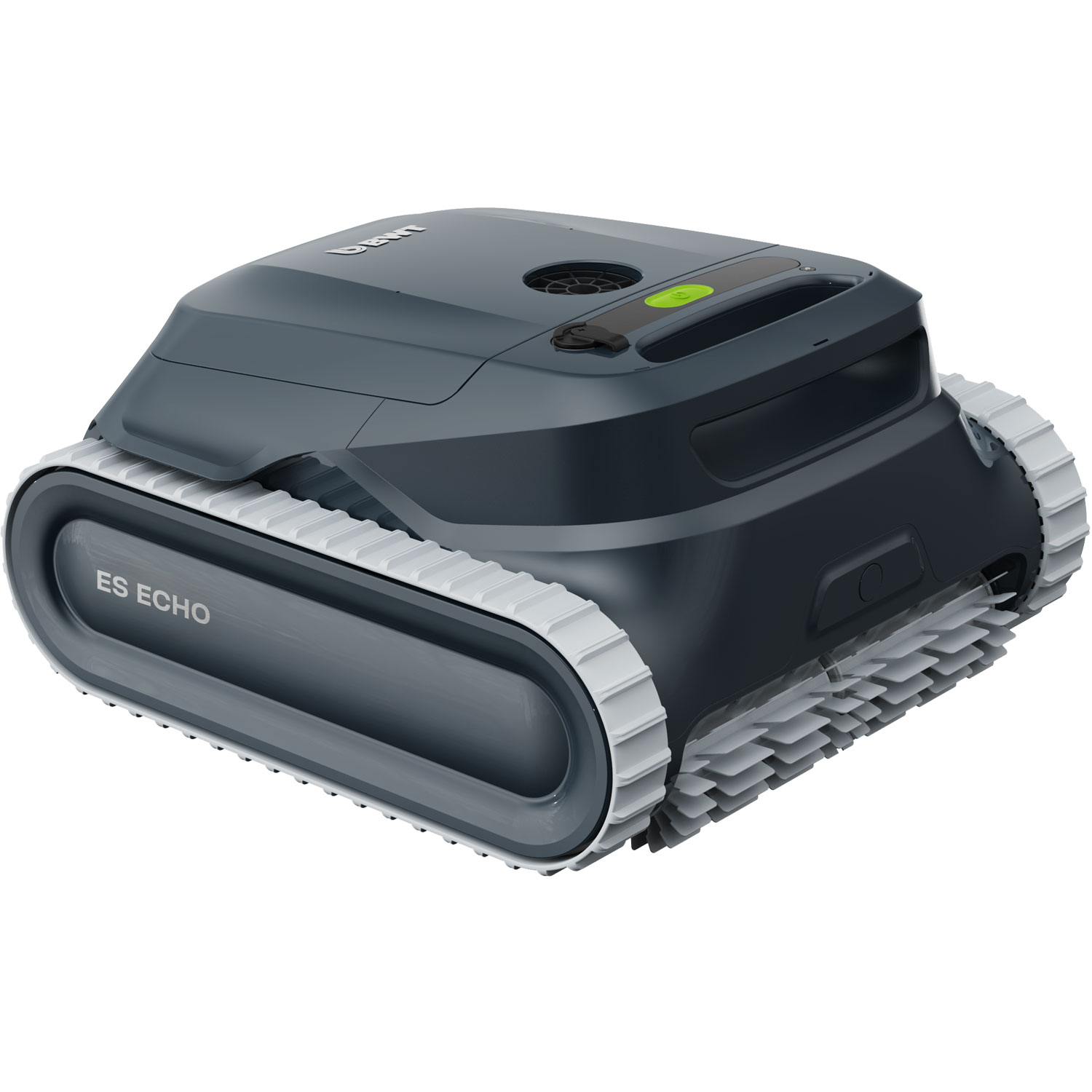 Das Bild zeigt einen automatischen Poolreiniger mit Raupenantriebssystem für Unterwassermobilität.