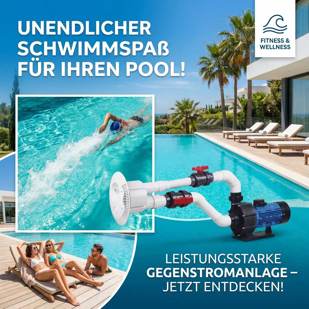 Gegenstromanlage in einem modernen Poolbereich.