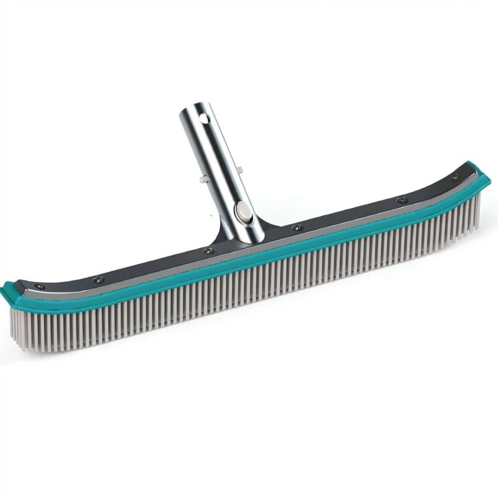 Poolreinigungsbürste mit Gummilippe und stabiler Halterung.