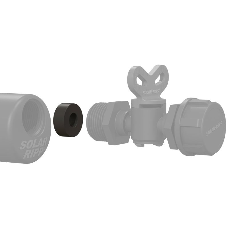 Nahaufnahme einer Solar Ripp-Ventilkomponente mit schwarzer O-Ring-Dichtung und Ventilbaugruppe.