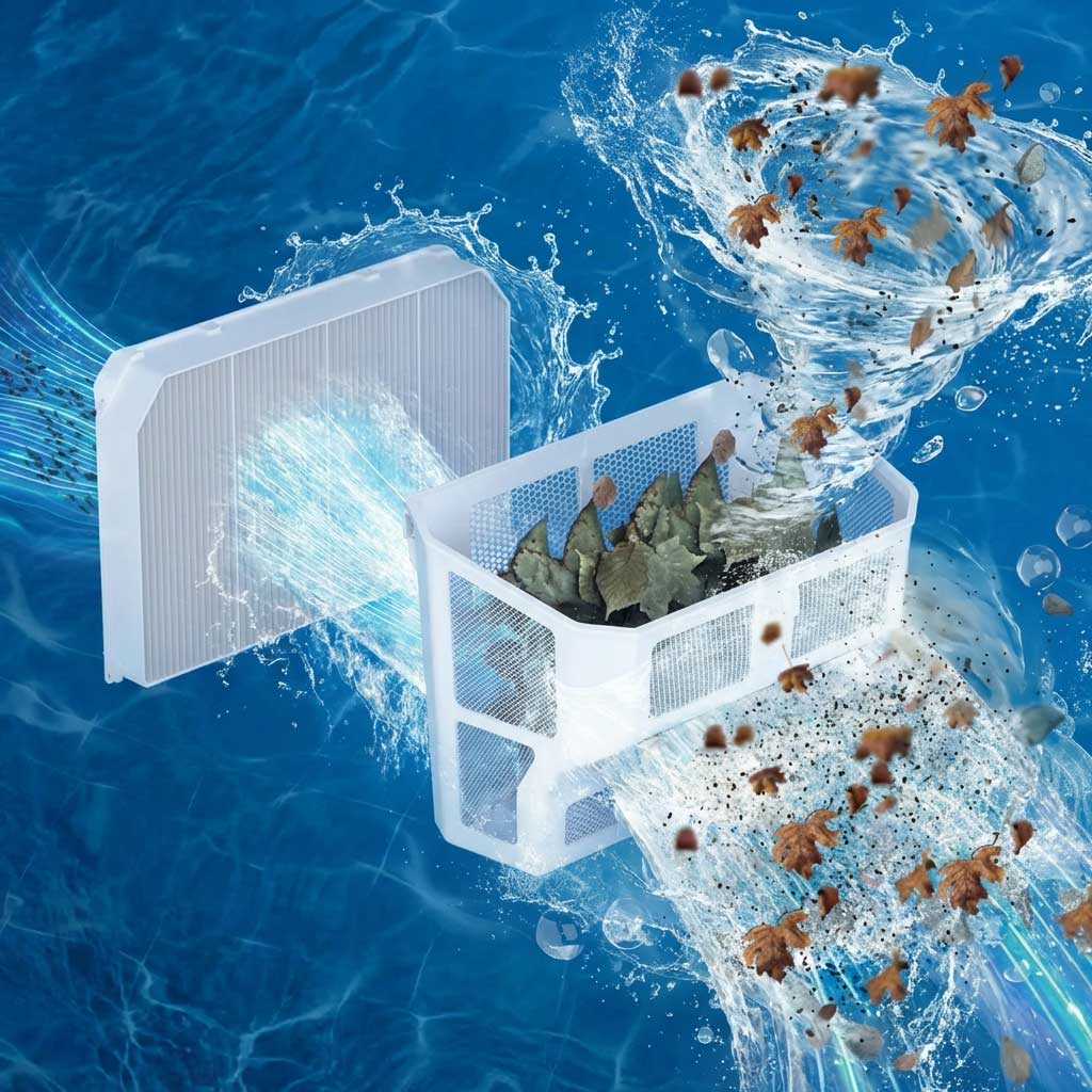 Poolskimmer entfernt Blätter und Schmutz von der Wasseroberfläche.