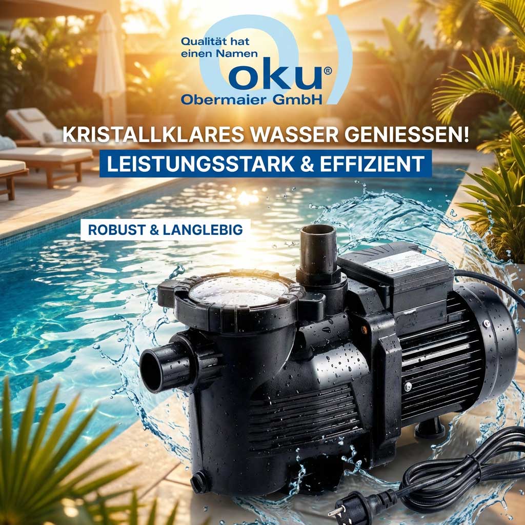 Poolpumpe mit Wasserstrahl, robust und leistungsstark.