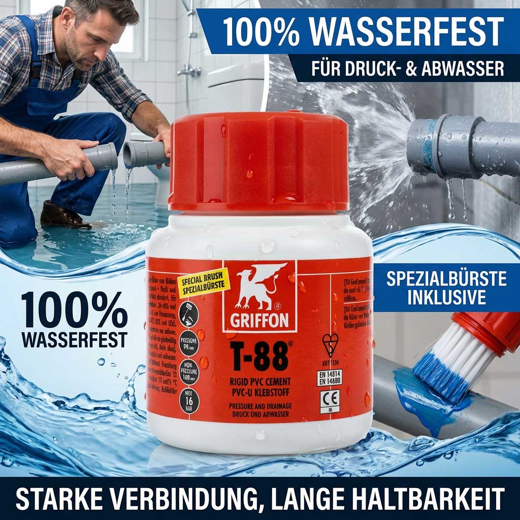 PVC-Zementbehälter mit Bürste für Sanitäranwendungen.