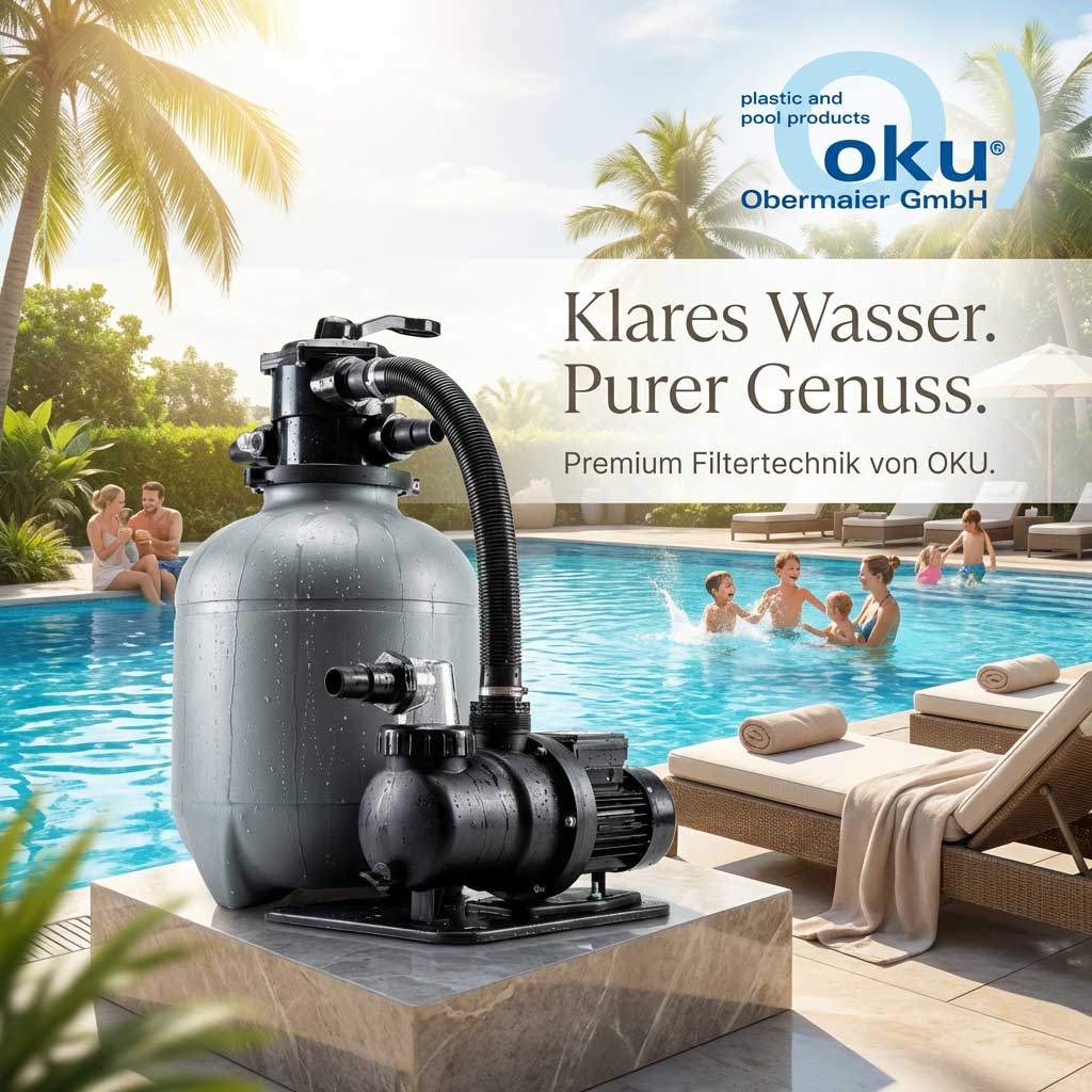 Poolfiltersystem mit Pumpe und Filter in einem privaten Poolbereich.